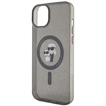 Etui Karl Lagerfeld Karl&Choupette Glitter MagSafe na iPhone 15 Plus - czarne