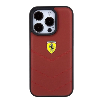Etui Ferrari Leather Stitched Lines na iPhone 15 Pro - czerwone