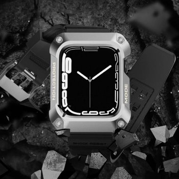 Kingxbar CYF134 2w1 pancerne etui Apple Watch SE, 6, 5, 4 (44 mm) ze stali nierdzewnej z paskiem srebrne