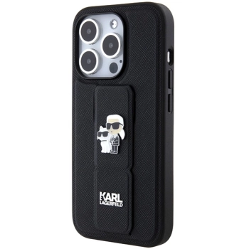 Etui Karl Lagerfeld Gripstand Saffiano Karl&Choupette Pins na iPhone 14 Pro - czarne