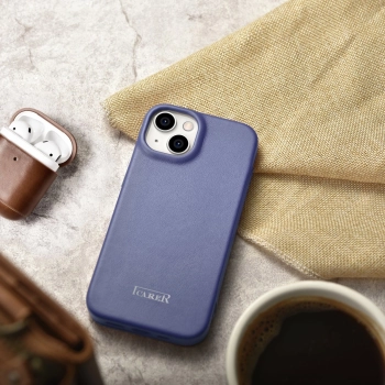 iCarer CE Premium Leather Folio Case skórzane etui iPhone 14 Plus z klapką magnetyczne MagSafe jasnofioletowy (WMI14220715-LP)