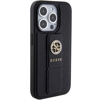 Etui Guess Grip Stand 4G Triangle Strass na iPhone 15 Pro - czarne