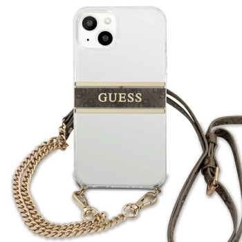 Etui Guess 4G Brown Strap Gold Chain na iPhone 13 - przezroczyste