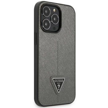 Etui Guess Saffiano Triangle Logo na iPhone 14 Pro Max - srebrne