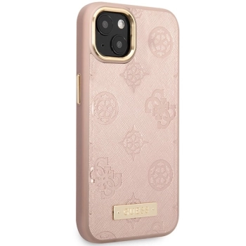 Etui Guess Peony Logo Plate MagSafe na iPhone 14 - różowe