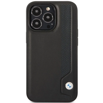 Etui BMW Leather Blue Dots na iPhone 14 Pro - czarne