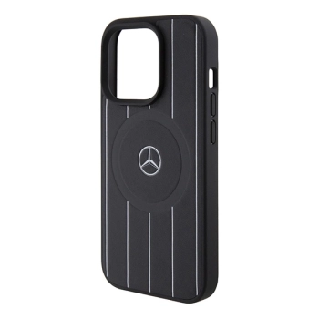 Etui Mercedes Stripes Pattern Leather MagSafe na iPhone 15 Pro Max - czarne