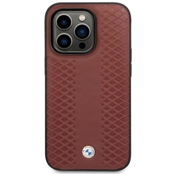 Etui BMW Leather Diamond Pattern MagSafe na iPhone 14 Pro - burgundowe