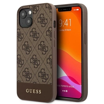 Etui Guess 4G Stripe Collection na iPhone 13 mini - brązowe