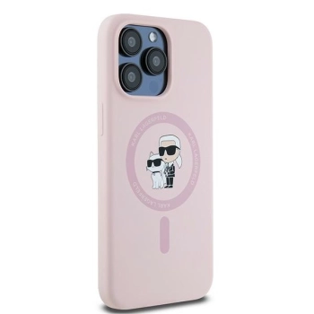 Etui Karl Lagerfeld Silicone Karl&Choupette Ring MagSafe na iPhone 15 Pro Max - różowe
