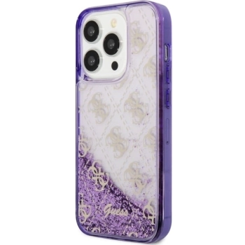 Etui Guess Liquid Glitter 4G Transculent na iPhone 14 Pro - purpurowe