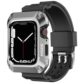 Kingxbar CYF134 2w1 pancerne etui Apple Watch SE, 6, 5, 4 (44 mm) ze stali nierdzewnej z paskiem srebrne