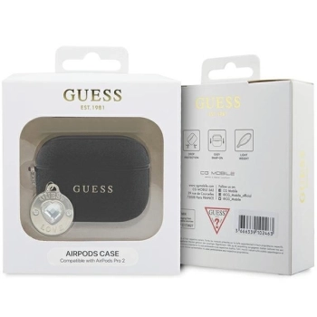 Etui Guess Fixed Glitter Heart Diamond Charm na AirPods Pro 2 - czarne