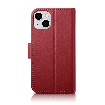 iCarer Wallet Case 2in1 etui iPhone 14 Plus skórzany pokrowiec z klapką Anti-RFID czerwony (WMI14220727-RD)