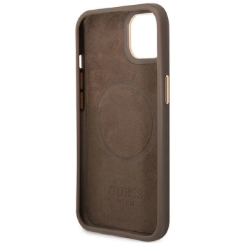 Etui Guess 4G Logo Plate MagSafe na iPhone 14 Plus - brązowe