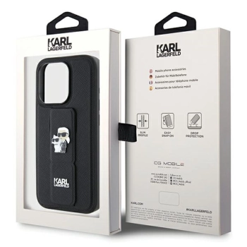 Etui Karl Lagerfeld Gripstand Saffiano Karl&Choupette Pins na iPhone 14 Pro - czarne