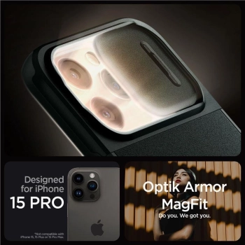Etui Spigen Optik Armor Mag z MagSafe na iPhone 15 Pro - ciemnozielone