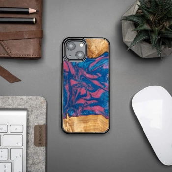 Etui z drewna i żywicy na iPhone 13 Mini Bewood Unique Vegas - różowo-niebieskie