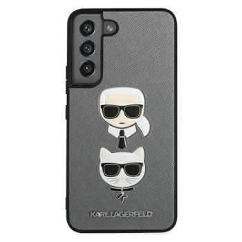 Etui Karl Lagerfeld Saffiano Karl&Choupette Head na Samsung Galaxy S22+ - srebrne