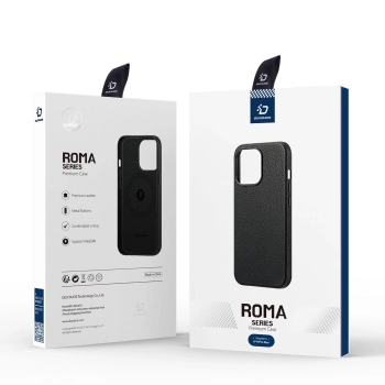 Dux Ducis Roma skórzane etui do iPhone 13 Pro Max elegancki pokrowiec z naturalnej skóry czarny