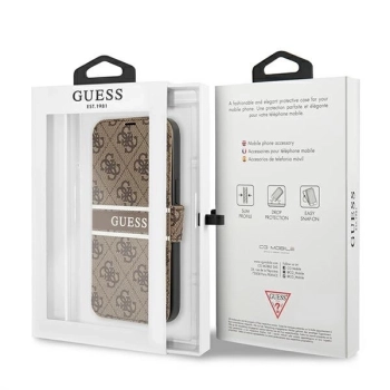 Etui Guess 4G Stripe na iPhone 13 mini - brązowe
