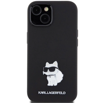 Etui Karl Lagerfeld Silicone Choupette Metal Pin na iPhone 15 Plus / 14 Plus - czarne
