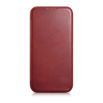 iCarer CE Oil Wax Premium Leather Folio Case skórzane etui iPhone 14 z klapką magnetyczne MagSafe czerwony (AKI14220705-RD)