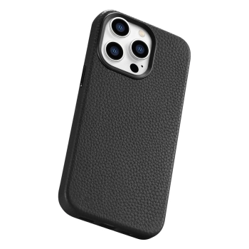 iCarer Litchi Premium Leather Case skórzane etui iPhone 14 Pro magnetyczne z MagSafe czarny (WMI14220710-BK)