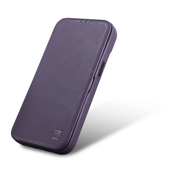 iCarer CE Premium Leather Folio Case skórzane etui iPhone 14 Pro z klapką magnetyczne MagSafe ciemnofioletowy (WMI14220714-DP)