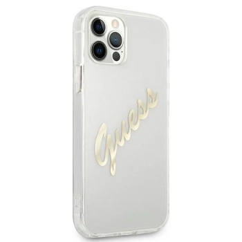 Etui Guess Vintage Script Gold na iPhone 12 Pro Max - przezroczyste