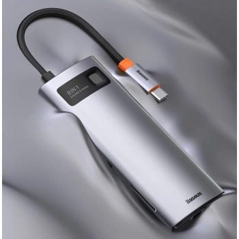 Baseus Metal Gleam 8w1 wielofunkcyjny HUB USB Typ C - USB Typ C Power Delivery 100 W / HDMI 4K 30 Hz / czytnik kart SD i microSD / 3x USB 3.2 Gen 1 /