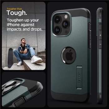 Etui Spigen Tough Armor MagSafe z podstawką na iPhone 15 Pro - zielone