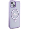 Etui Guess Ring Stand Script Glitter MagSafe na iPhone 15 - fioletowe