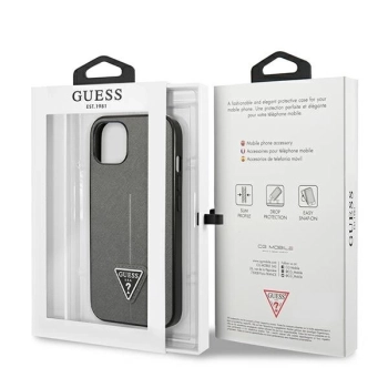 Etui Guess Saffiano Triangle Logo na iPhone 14 - srebrne