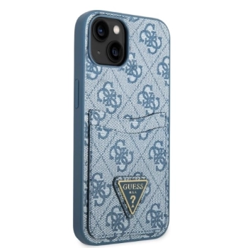 Etui Guess 4G Triangle Logo Cardslot na iPhone 13 mini - niebieskie