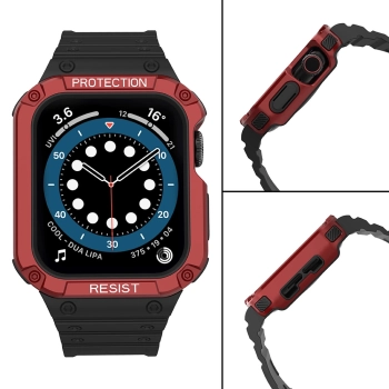 Protect Strap Band opaska z etui do Apple Watch 7 / 6 / 5 / 4 / 3 / 2 / SE (41 / 40 / 38mm) obudowa pancerny pokrowiec na zegarek czarny / czerwony