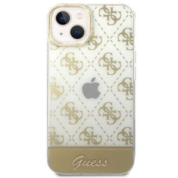 Etui Guess 4G Pattern Script na iPhone 14 Plus - złote