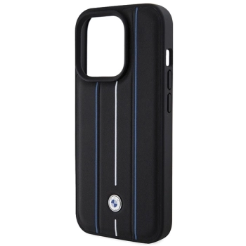 Etui BMW Leather Stamp Blue Lines na iPhone 15 Pro Max - czarne