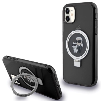 Etui Karl Lagerfeld Ring Stand Karl&Choupettte MagSafe na iPhone 11 / Xr - czarne