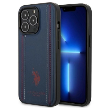 Etui U.S. Polo Assn. Leather Stitch na iPhone 14 Pro - granatowe