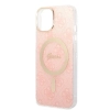 Etui Guess Marble MagSafe na iPhone 14 + ładowarka indukcyjna - różowe