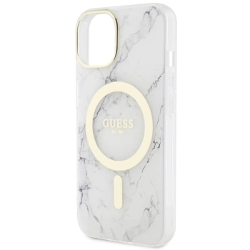 Etui Guess Marble MagSafe na iPhone 14 Plus - białe