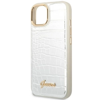 Etui Guess Croco Collection na iPhone 14 Plus - srebrne