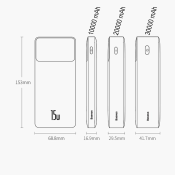 Baseus Bipow powerbank z wyświetlaczem 30000mAh 15W biały (Overseas Edition) + kabel USB-A - Micro USB 0.25m biały (PPBD050202)