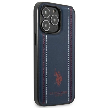 Etui U.S. Polo Assn. Leather Stitch na iPhone 14 Pro - granatowe