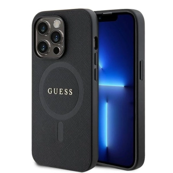 Etui Guess Saffiano MagSafe do iPhone 15 Pro - czarne