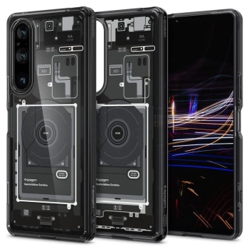 Etui Spigen Ultra Hybrid na Sony Xperia 1 V - ciemnoszare (wzór Zero One)