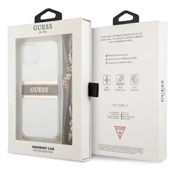 Etui Guess 4G Brown Strap Gold Chain na iPhone 13 - przezroczyste