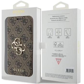 Etui Guess 4G Metal Logo na iPhone 15 Pro - brązowe