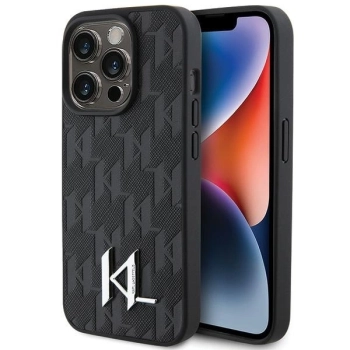 Etui Karl Lagerfeld Leather Monogram Hot Stamp Metal Logo na iPhone 15 Pro Max - czarne